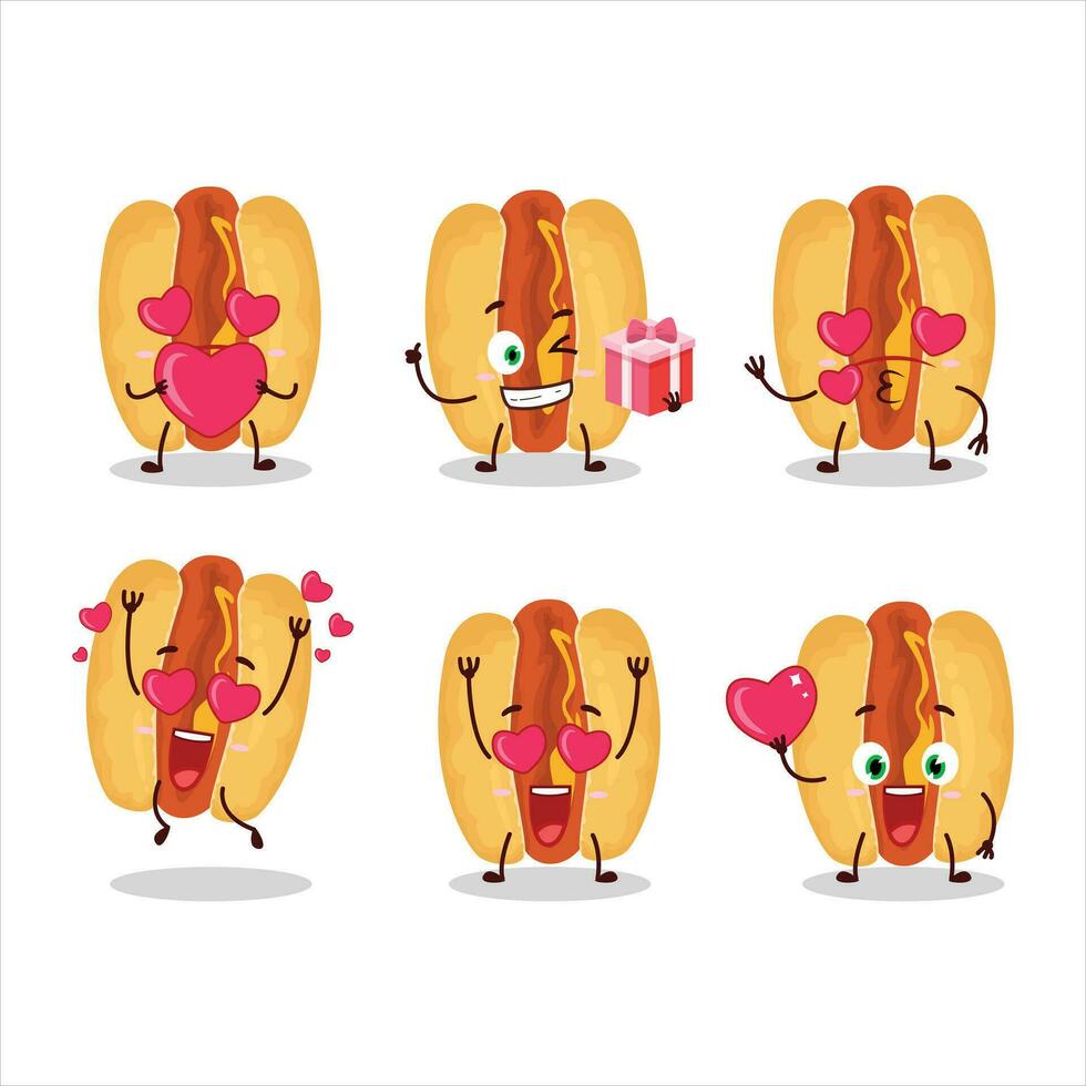 quente cachorros desenho animado personagem com amor fofa emoticon vetor