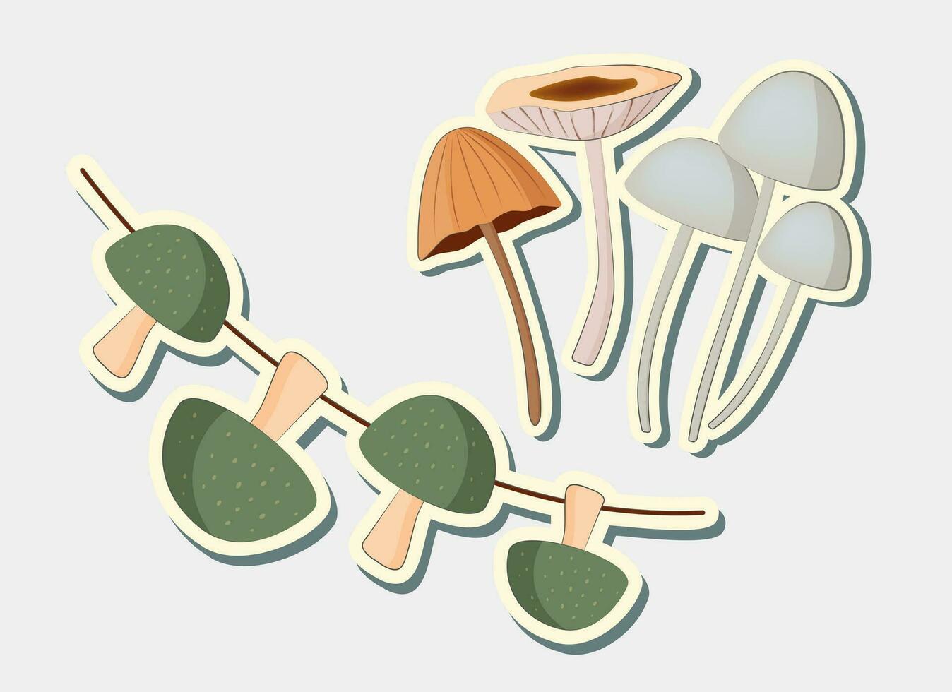 diferente cogumelos adesivos. vetor adesivos cogumelos.