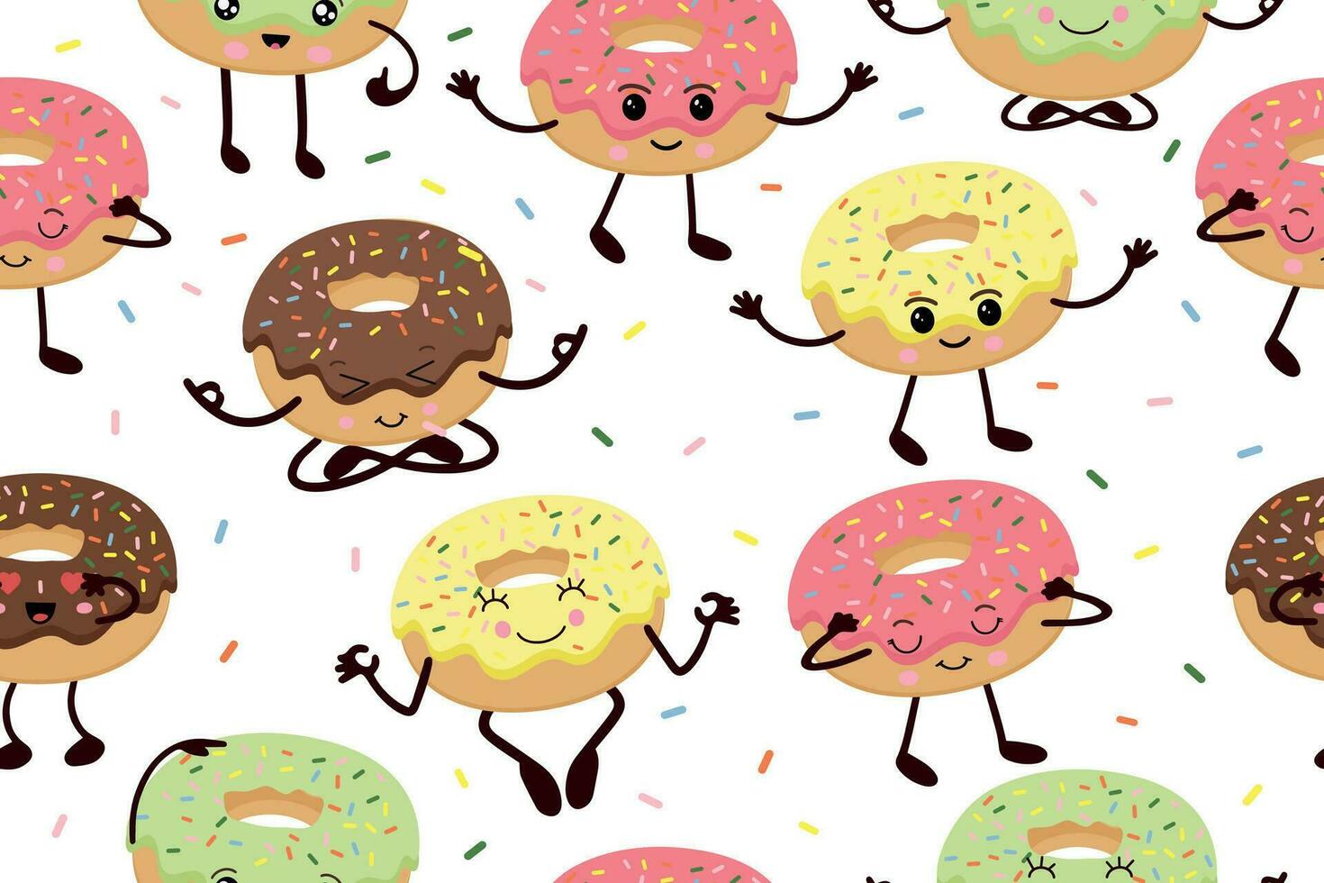 desatado padronizar com fofa fofa engraçado rosquinhas dentro kawaii estilo. vetor