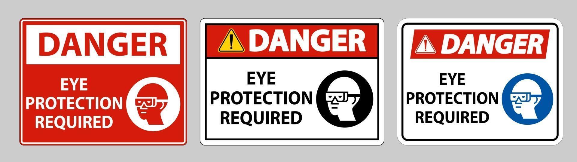 sinal de perigo proteção ocular necessária em fundo branco vetor