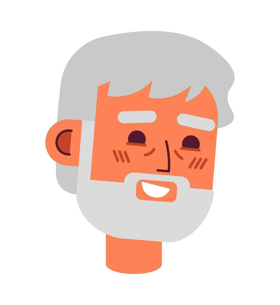 barbudo Senior sorridente 2d vetor avatar ilustração. idosos caucasiano homem desenho animado personagem face. pensão enrugado masculino retrato. meia idade pessoa plano cor do utilizador perfil imagem isolado em branco