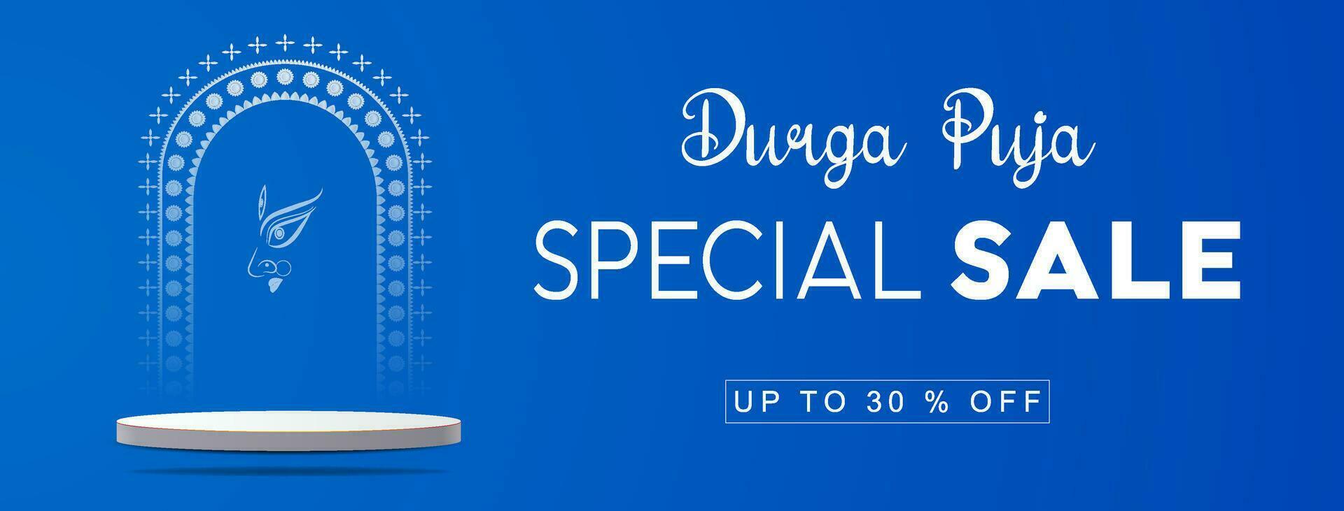 deusa maa durga face dentro feliz durga puja, dussehra, e navratri celebração conceito para rede bandeira, poster, social meios de comunicação publicar, e folheto publicidade durga puja venda bandeira festival oferta, desconto, vetor