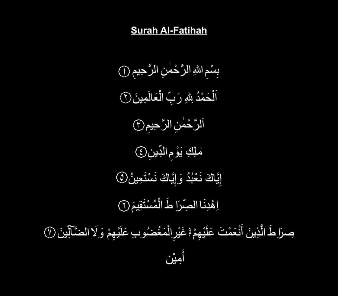 al fatiha ou al fatiga, abertura ou abridor, é a primeiro surata do a alcorão, 7 versos que estão uma oração para orientação e misericórdia, recitado dentro muçulmano obrigatório e voluntário orações dentro a sholat. vetor