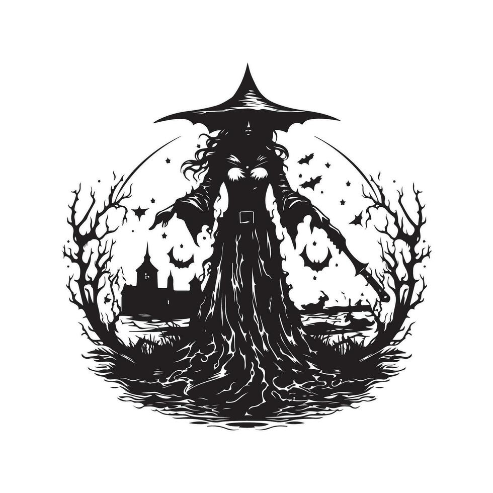 bruxa fanático, vintage mão desenhado ilustração vetor