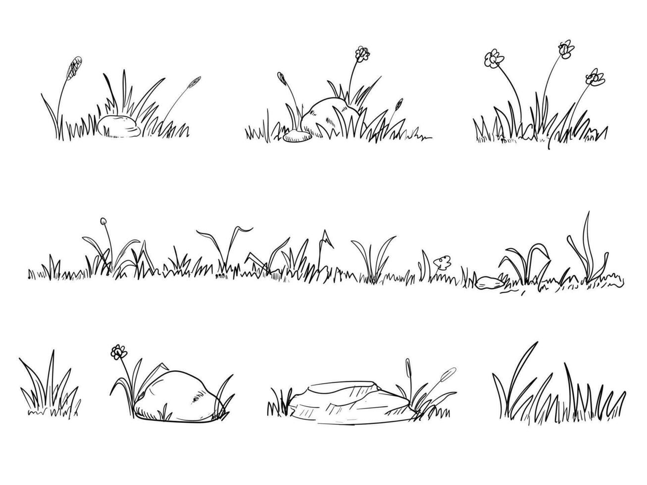 conjunto do Relva rabisco elementos. mão desenhado Relva campo esboço rabisco vetor