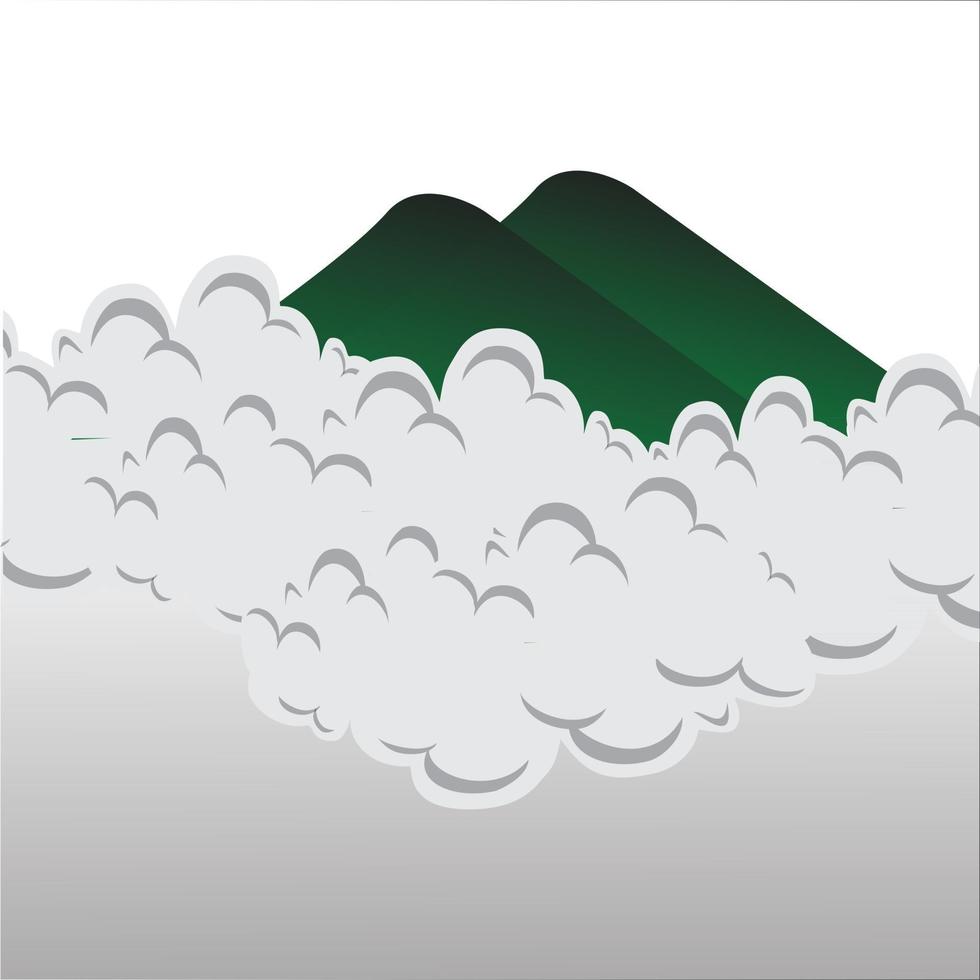 montanha com ícone de nuvem branca. ilustração em vetor plana dos desenhos animados
