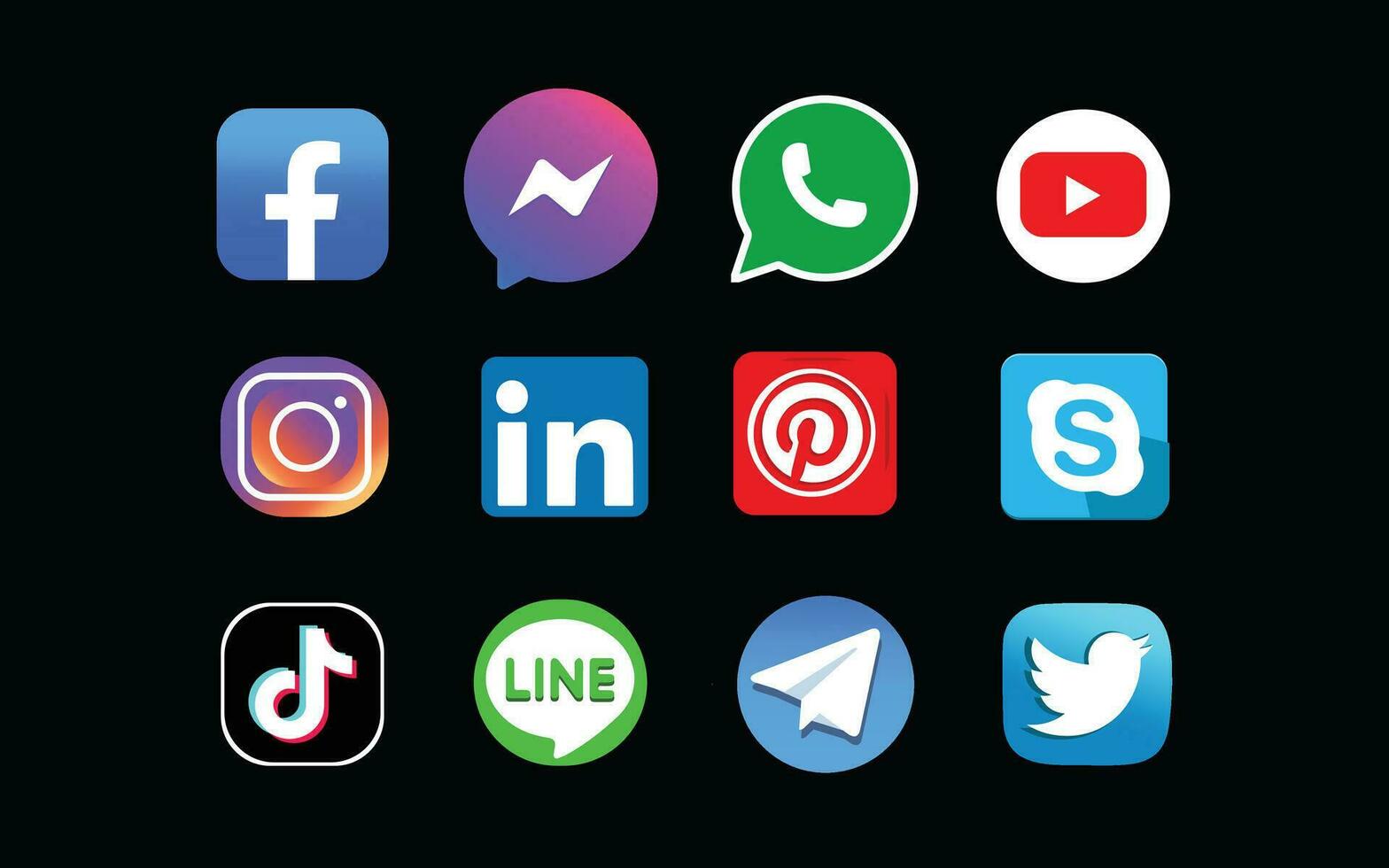 livre vetor grande coleção do social meios de comunicação conjunto com Facebook, Instagram, Twitter, tiktok, Youtube logotipos.