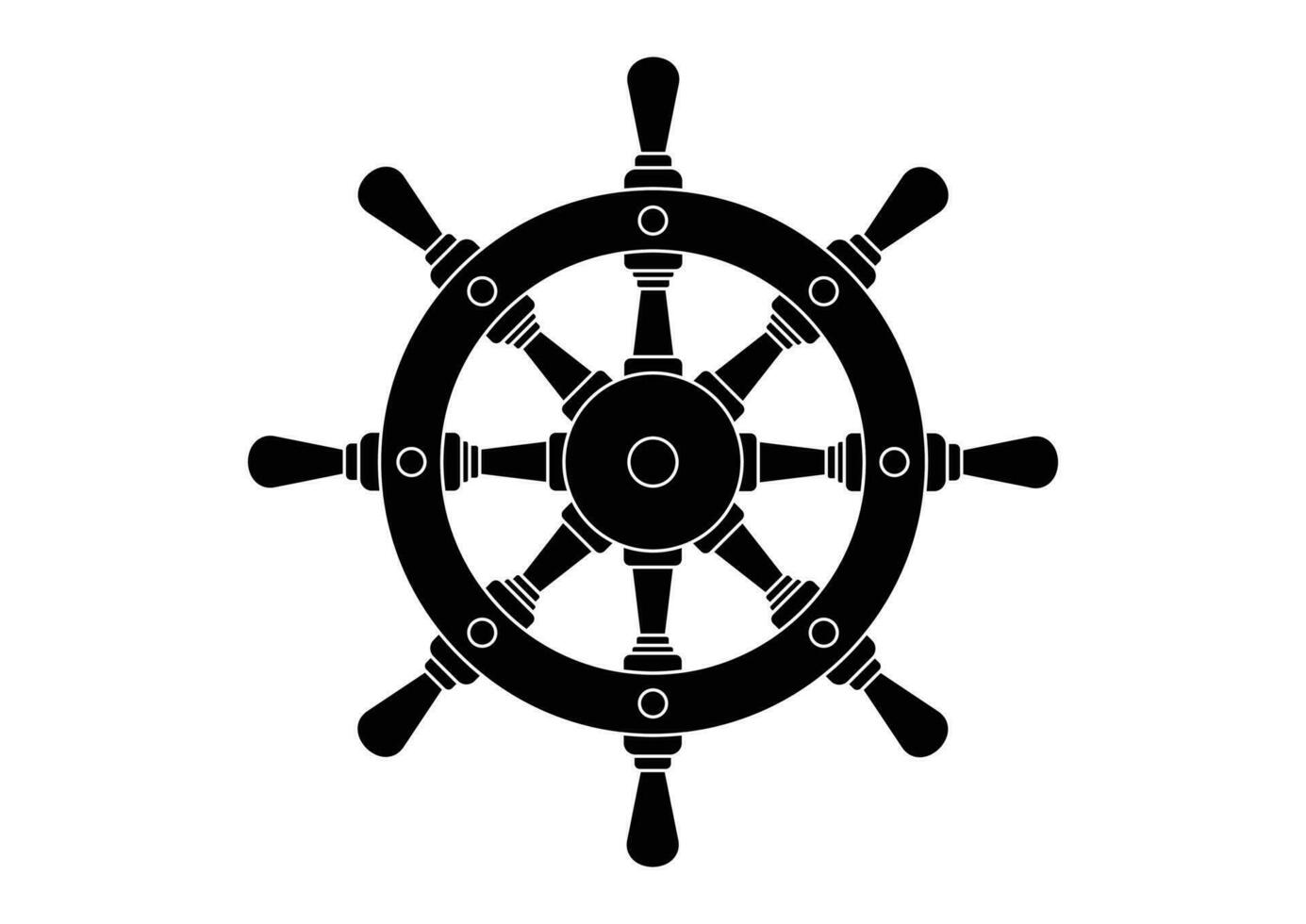 navio direção roda silhueta vetor plano Projeto isolado em branco fundo. Preto e branco navio direção roda