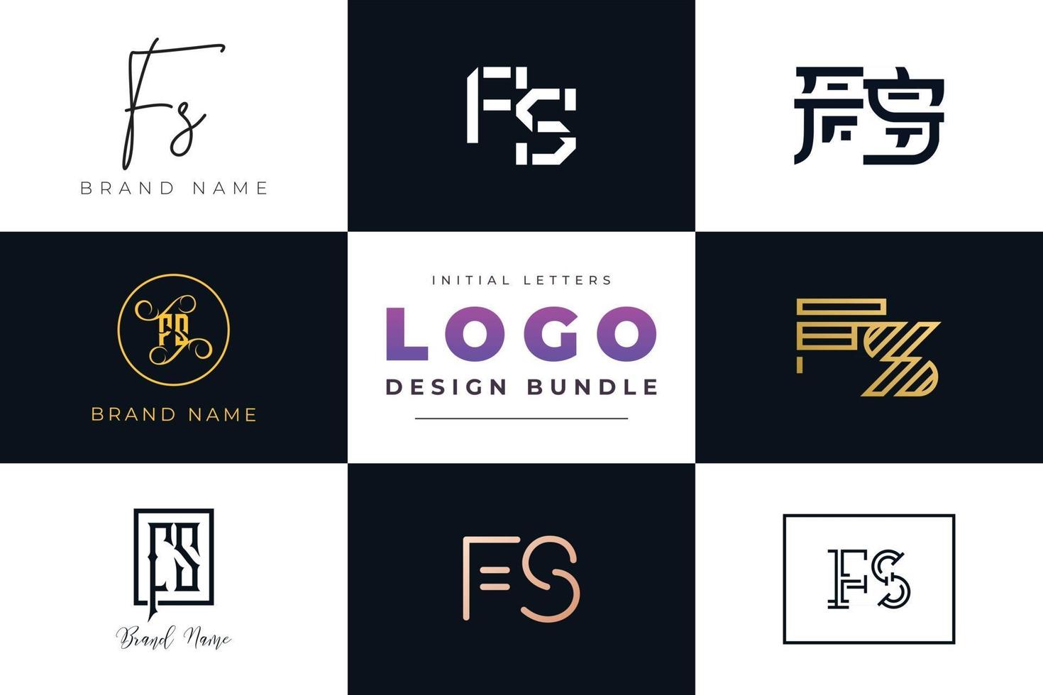 conjunto de design de logotipo de fs de letras iniciais de coleção. vetor