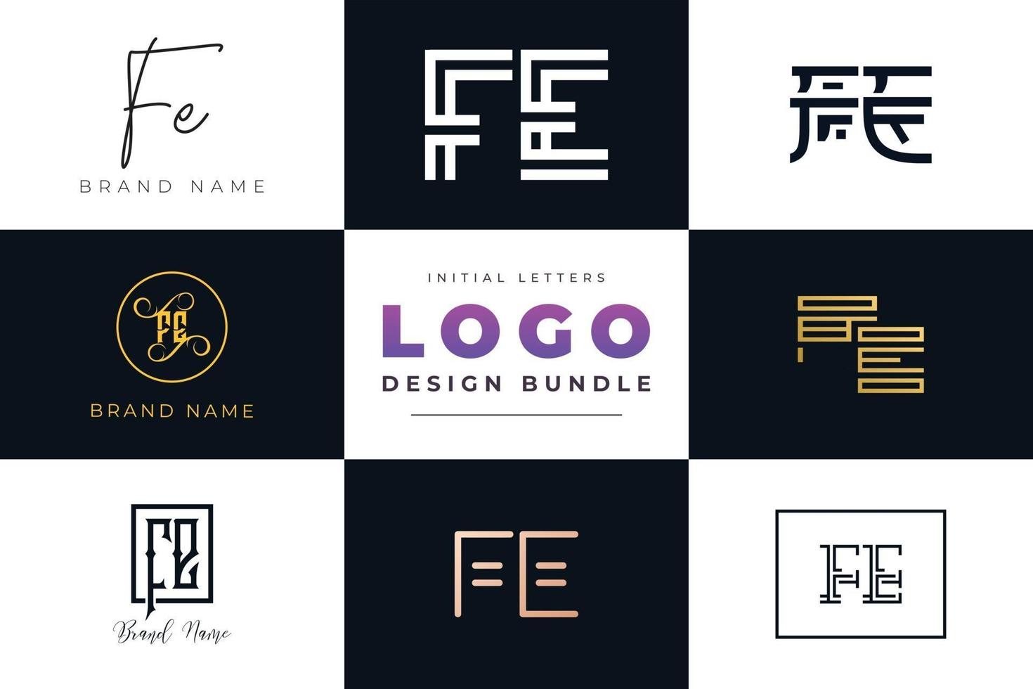 conjunto de coleção inicial letras fe design de logotipo. vetor
