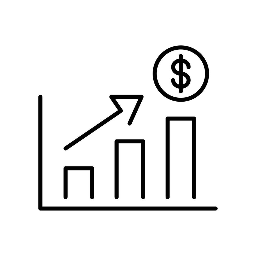 aumentar dinheiro crescimento ícone. progresso marketing. lucro ganho análise. salário relatório. fino linha simples pictograma, acidente vascular encefálico estilo vetor ilustração Projeto em branco fundo eps 10