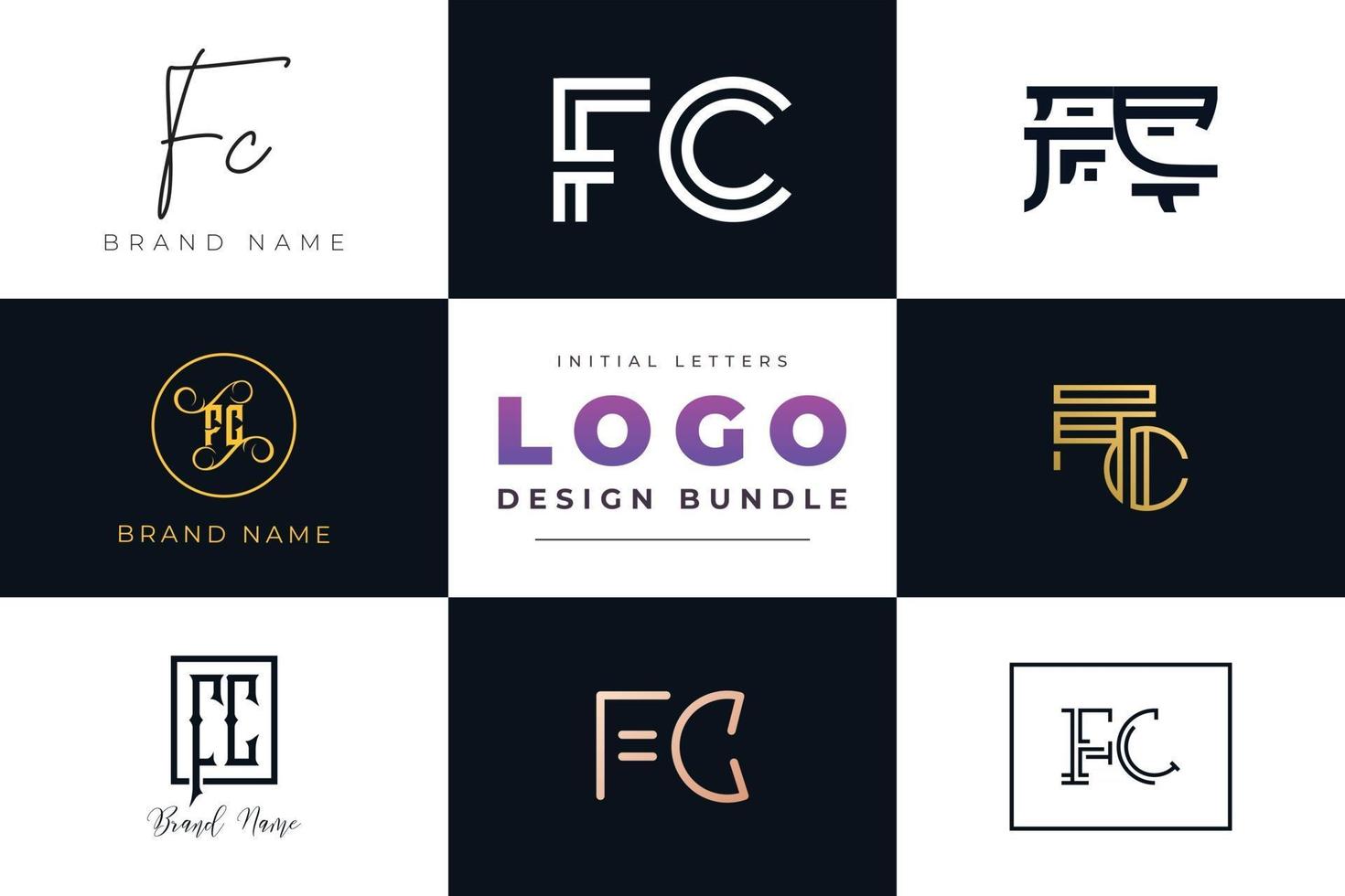 conjunto de design de logotipo de fc de letras iniciais de coleção. vetor