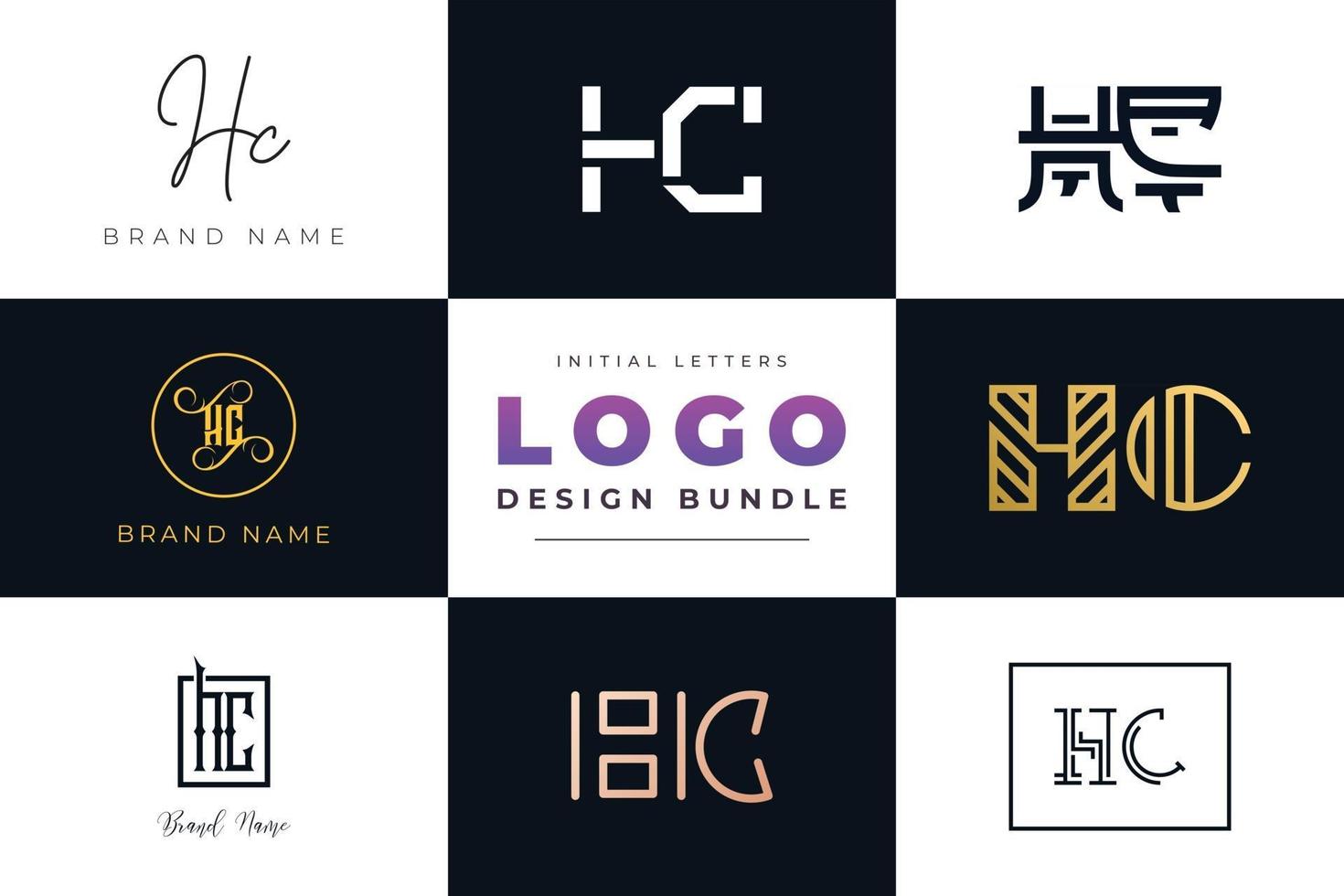 conjunto de design de logotipo hc de letras iniciais de coleção. vetor