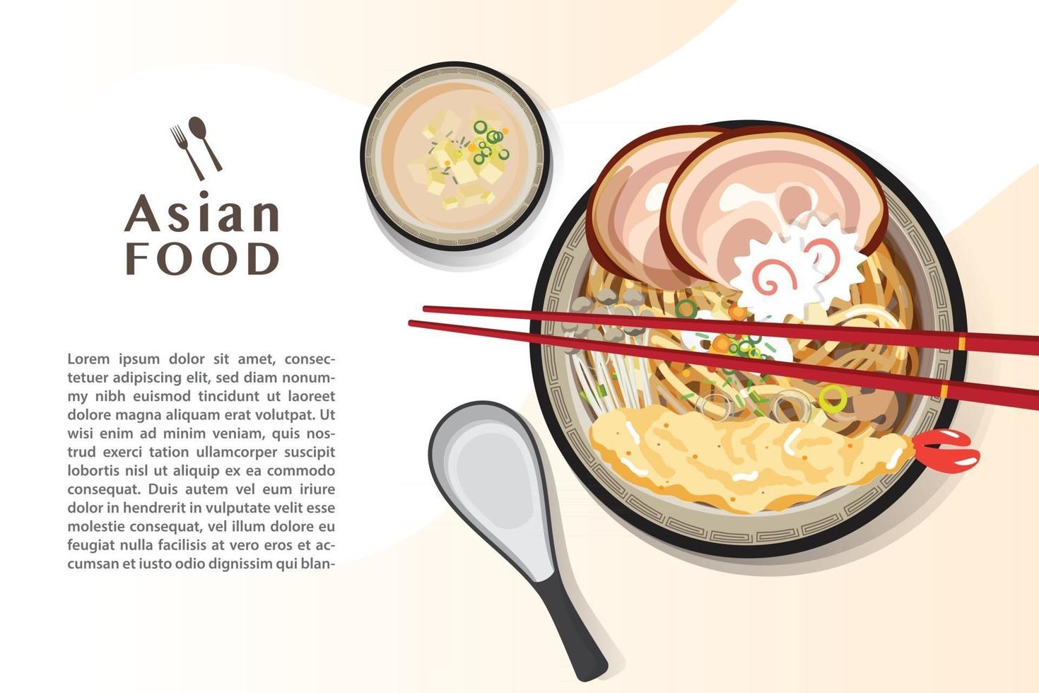 macarrão ramen, sopa de macarrão asiática tradicional, ilustração vetorial. vetor