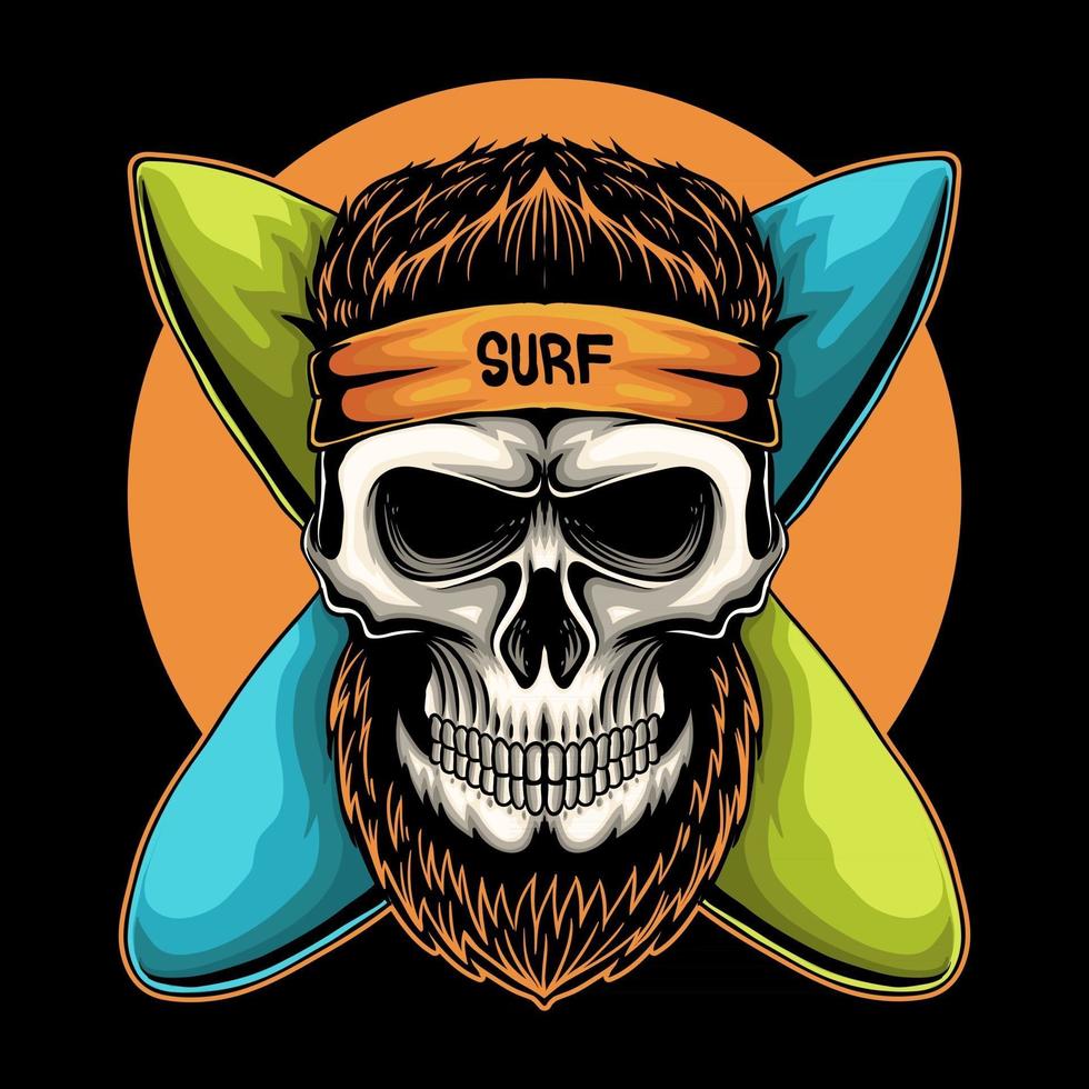 ilustração em vetor crânio surf board