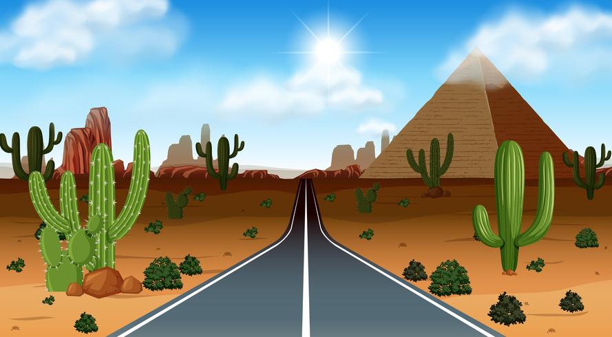 Cena do deserto com estrada vetor