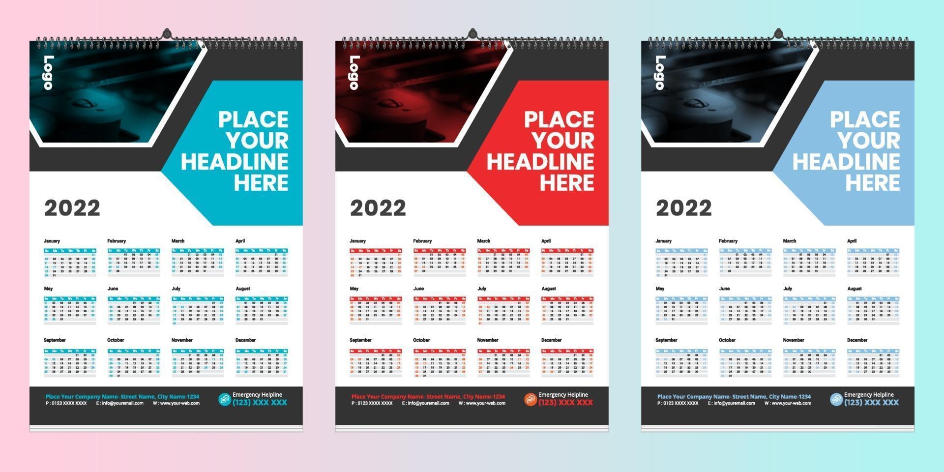 design de calendário de parede 2022 grátis com vetor