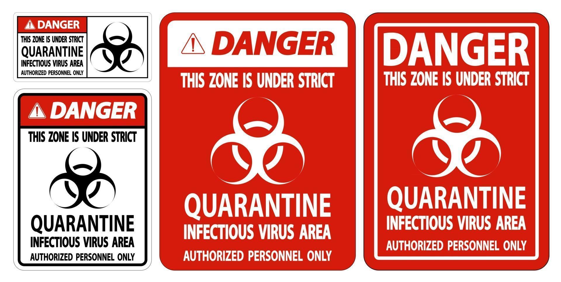 sinal de área de vírus infeccioso de quarentena de perigo vetor