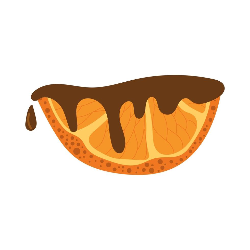 mão desenhada fatia de laranja no chocolate. conceito de sobremesa. vetor