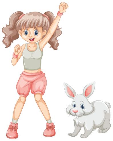 Linda garota e coelho branco vetor