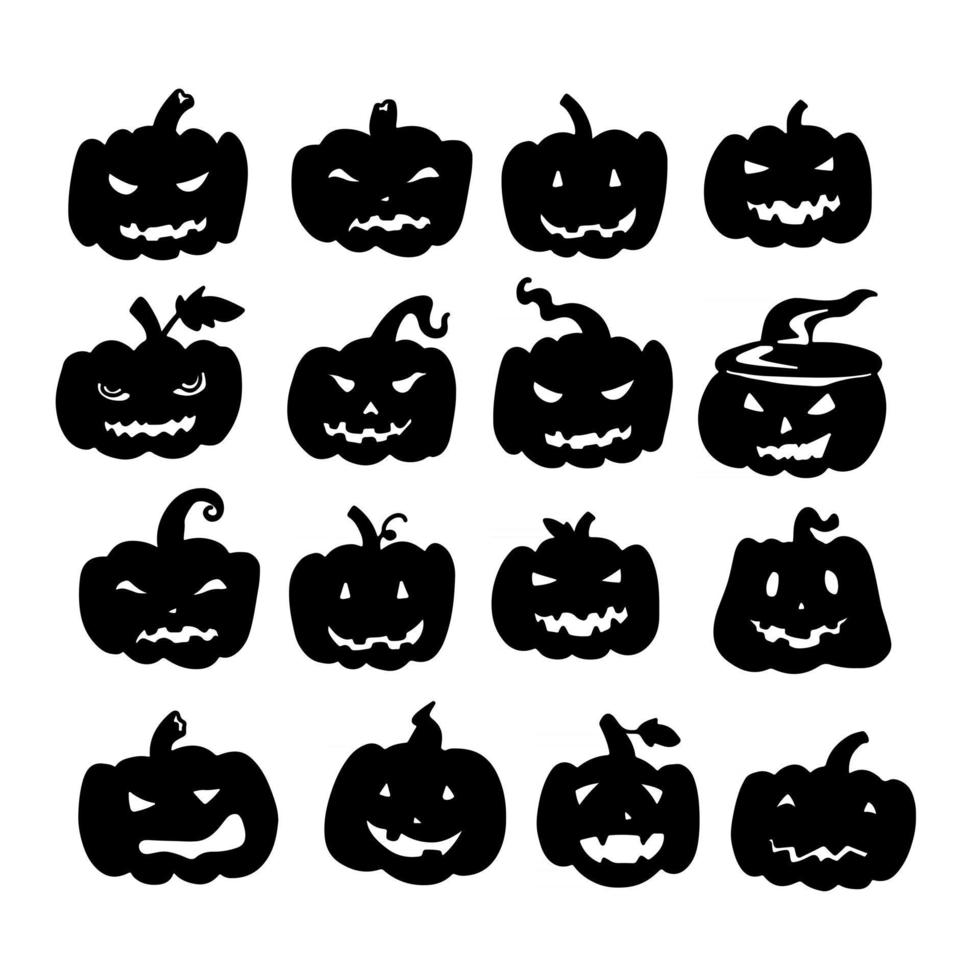 abóboras de halloween com várias expressões. ilustração vetorial vetor