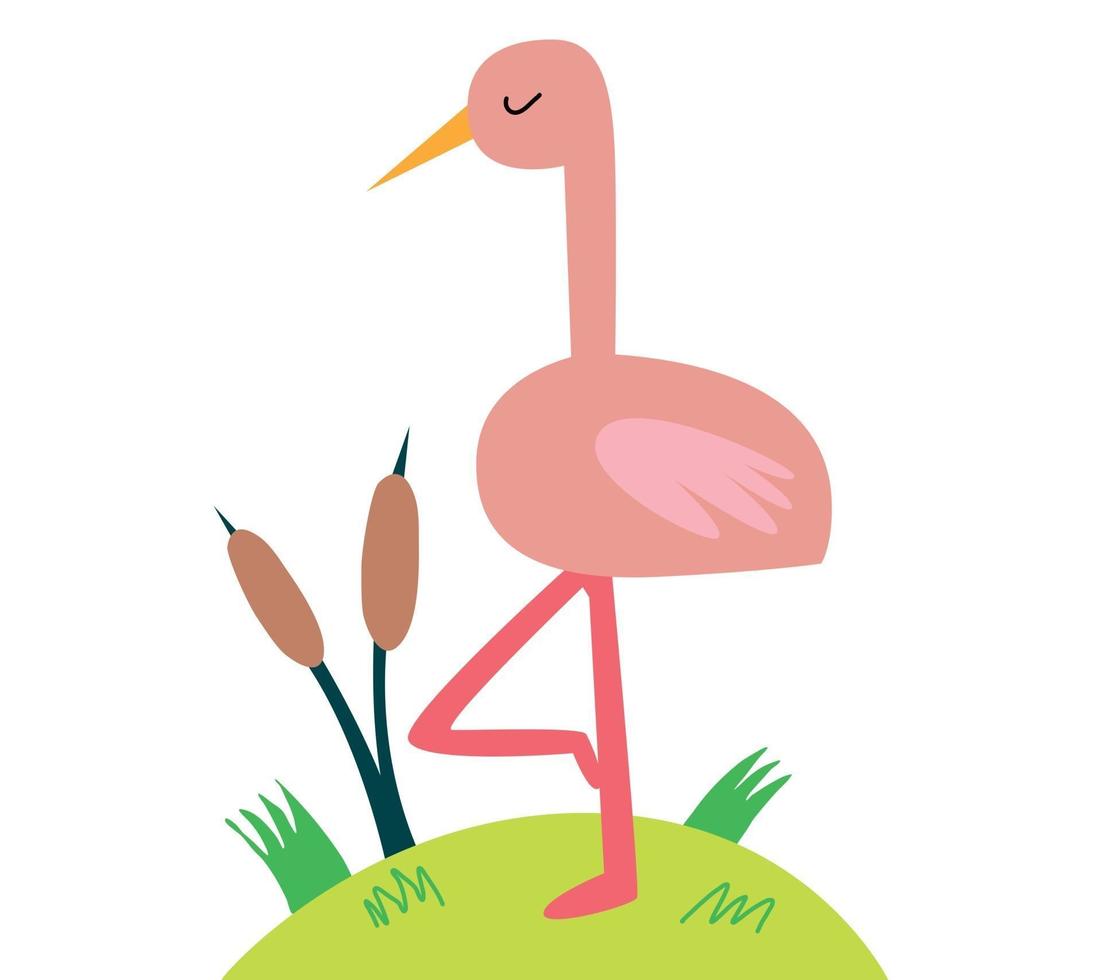 um flamingo fica em uma pequena ilha, um pássaro como um cartão postal, um adesivo vetor