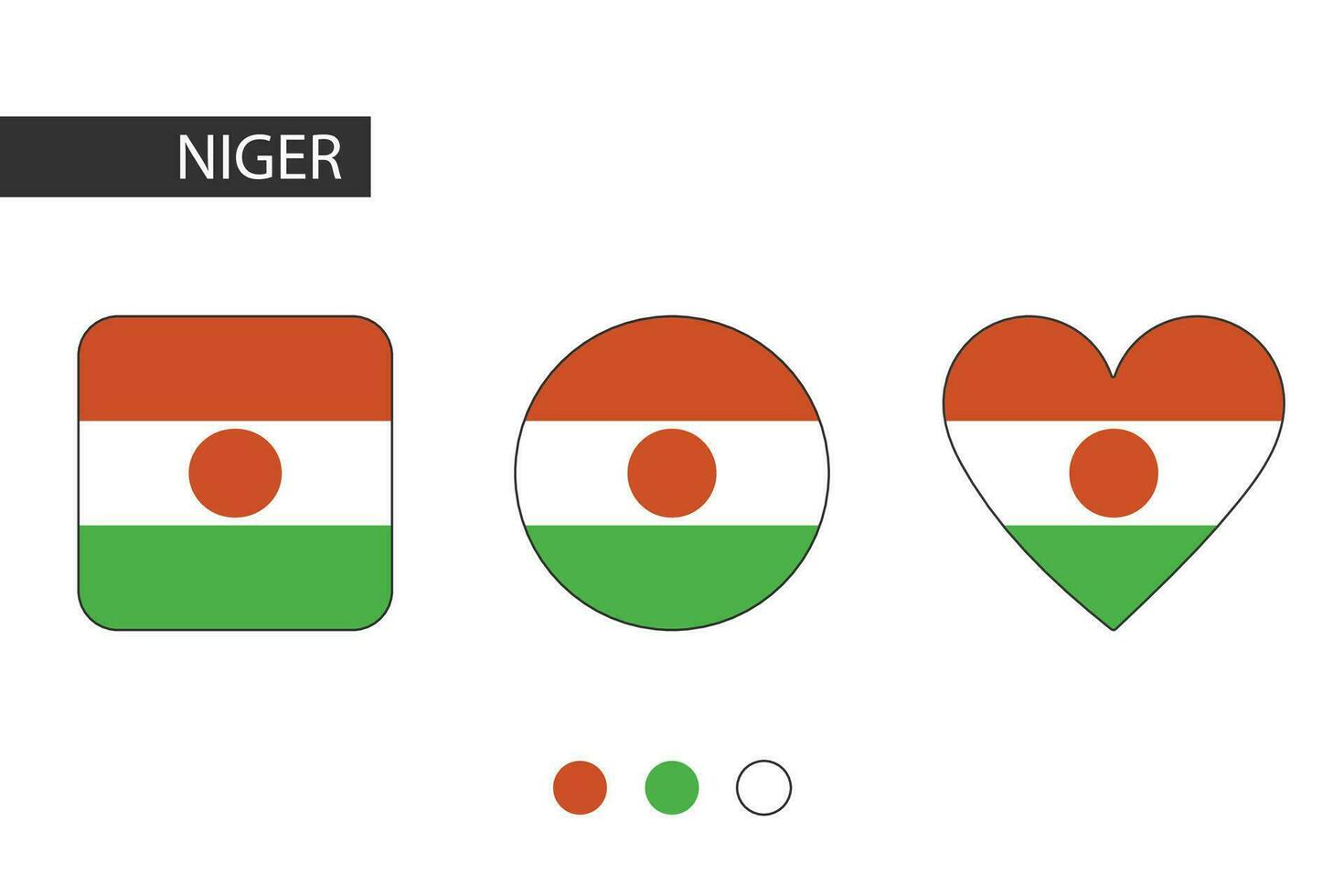 Níger 3 formas quadrado, círculo, coração com cidade bandeira. isolado em branco fundo. vetor