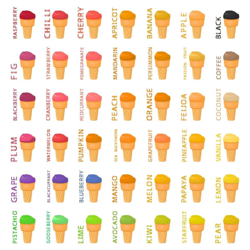 grande conjunto colorido de diferentes tipos de sorvete natural vetor