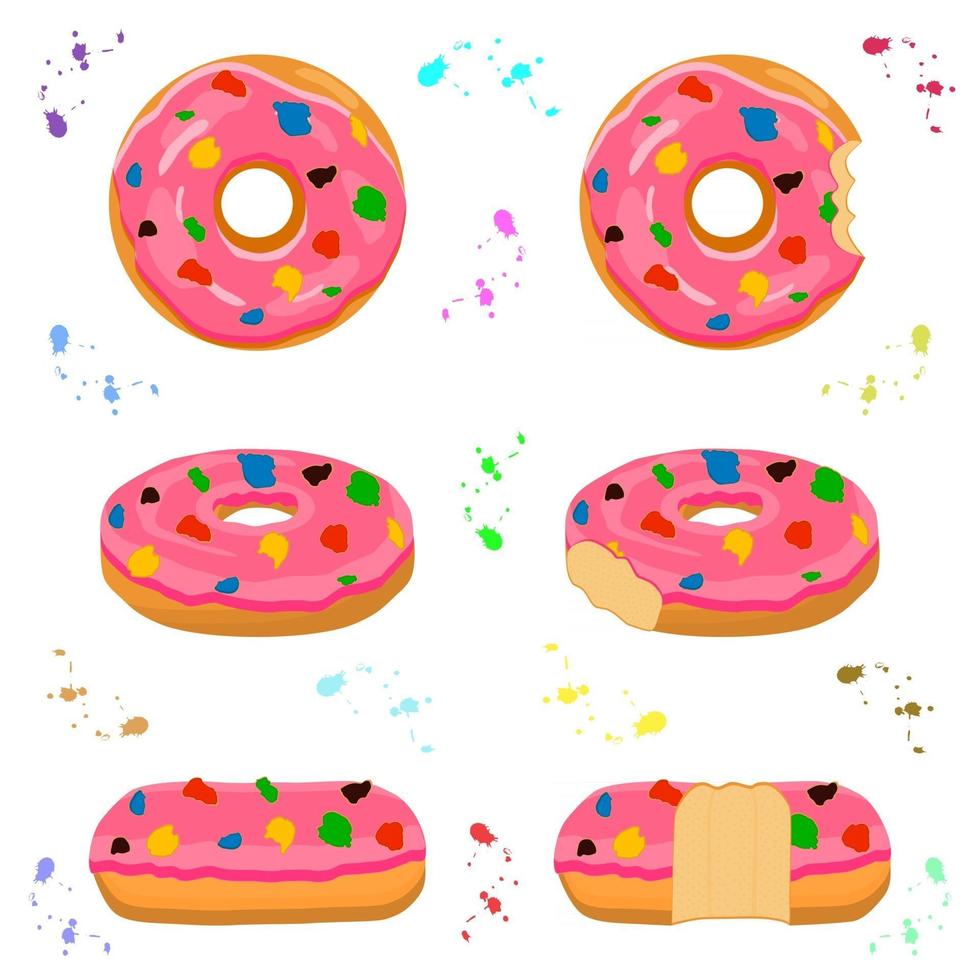 ilustração no tema grande conjunto de diferentes tipos de rosquinhas pegajosas vetor