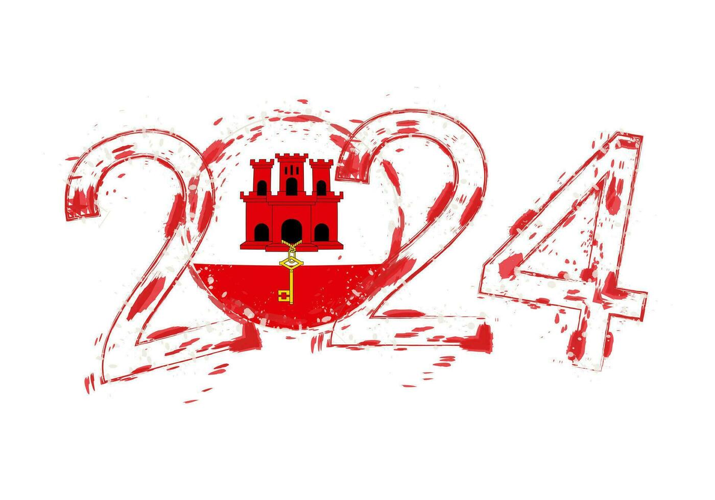 2024 ano dentro grunge estilo com bandeira do Gibraltar. vetor