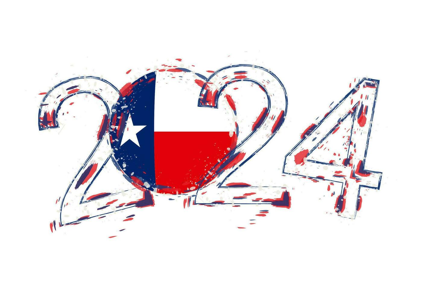 2024 ano dentro grunge estilo com bandeira do texas. vetor