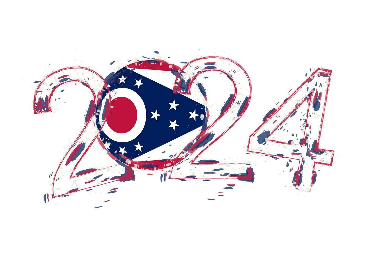 2024 ano dentro grunge estilo com bandeira do ohio. vetor