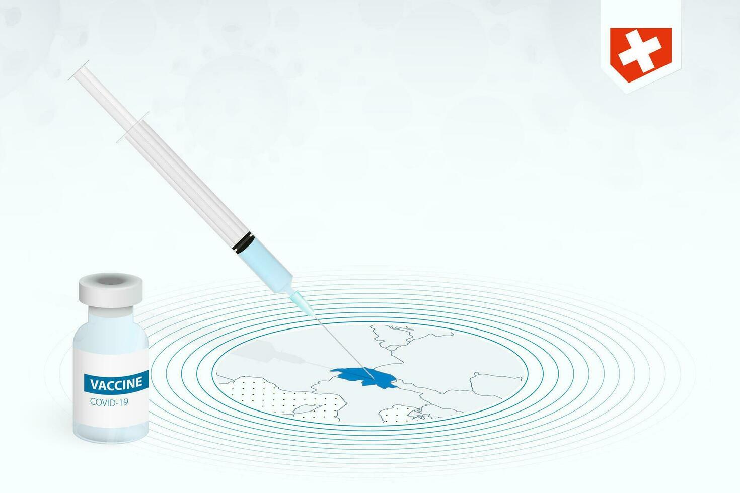 covid-19 vacinação dentro Suíça, coronavírus vacinação ilustração com vacina garrafa e seringa injeção dentro mapa do Suíça. vetor