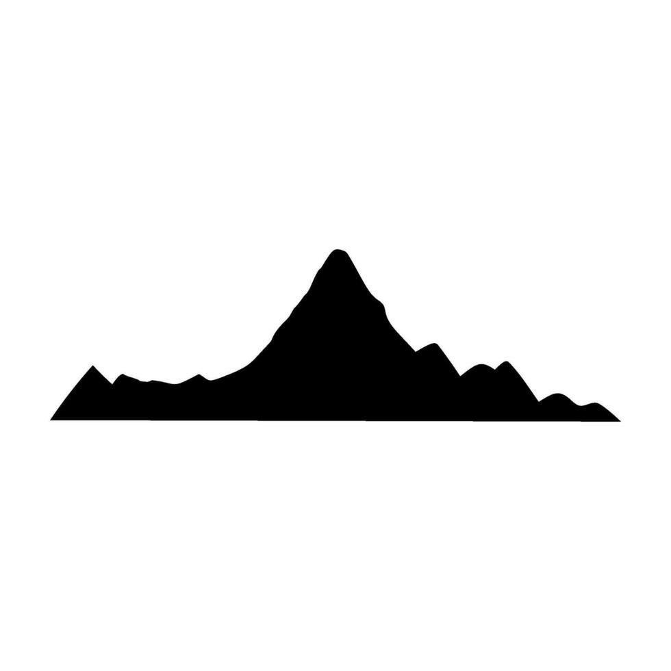 montanha ícone com Nevado alcance silhueta. Alpes, colina, Preto Rocha e branco paisagem, gelado montar. plano vetor ilustrações isolado dentro fundo.