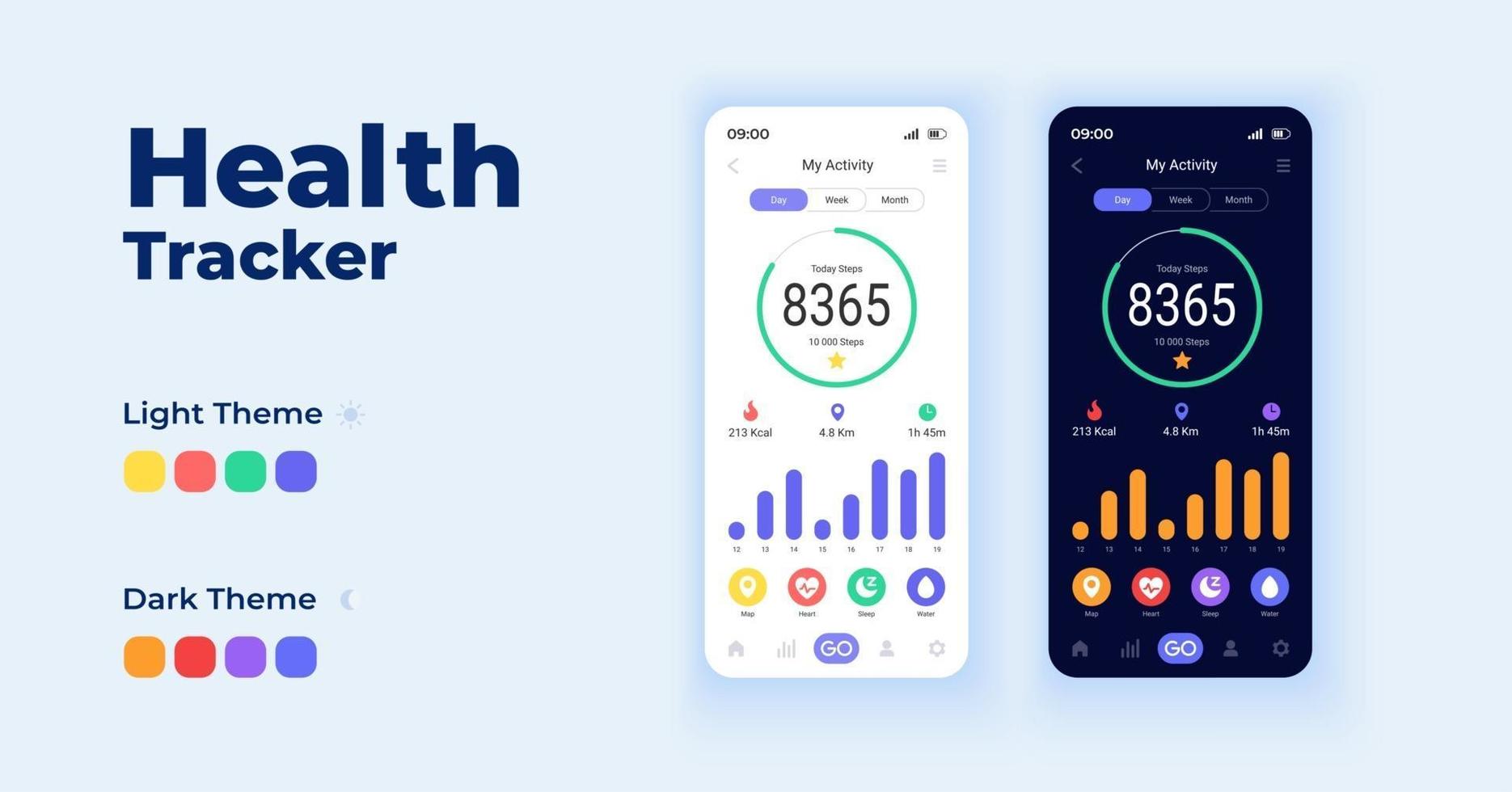 conjunto de modelos de vetor de interface de smartphone de rastreador de saúde