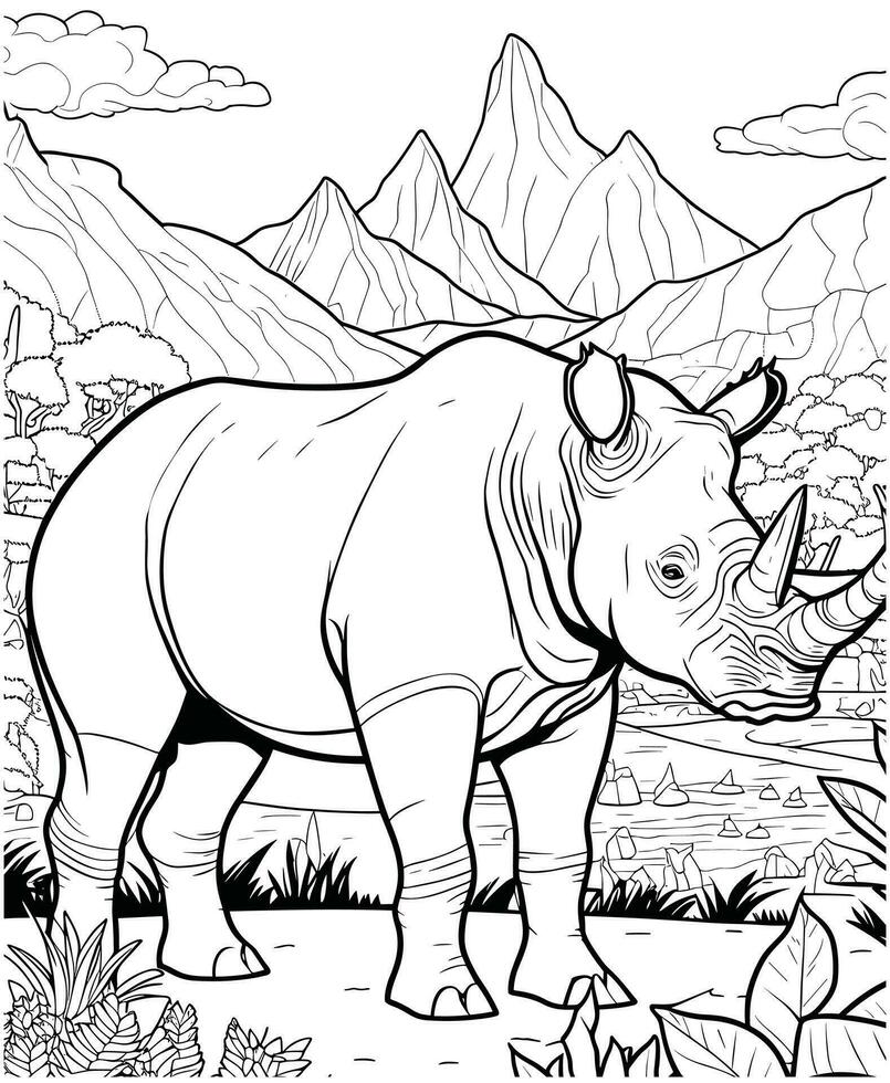 rinoceronte coloração página para adultos vetor