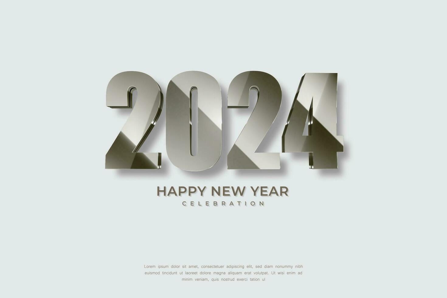 a comemorar feliz Novo ano 2024. com prata 3d número, em na moda metálico fundo vetor