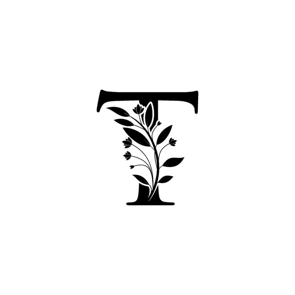 floral carta t logotipo ícone, luxo alfabeto Fonte inicial Projeto isolado vetor