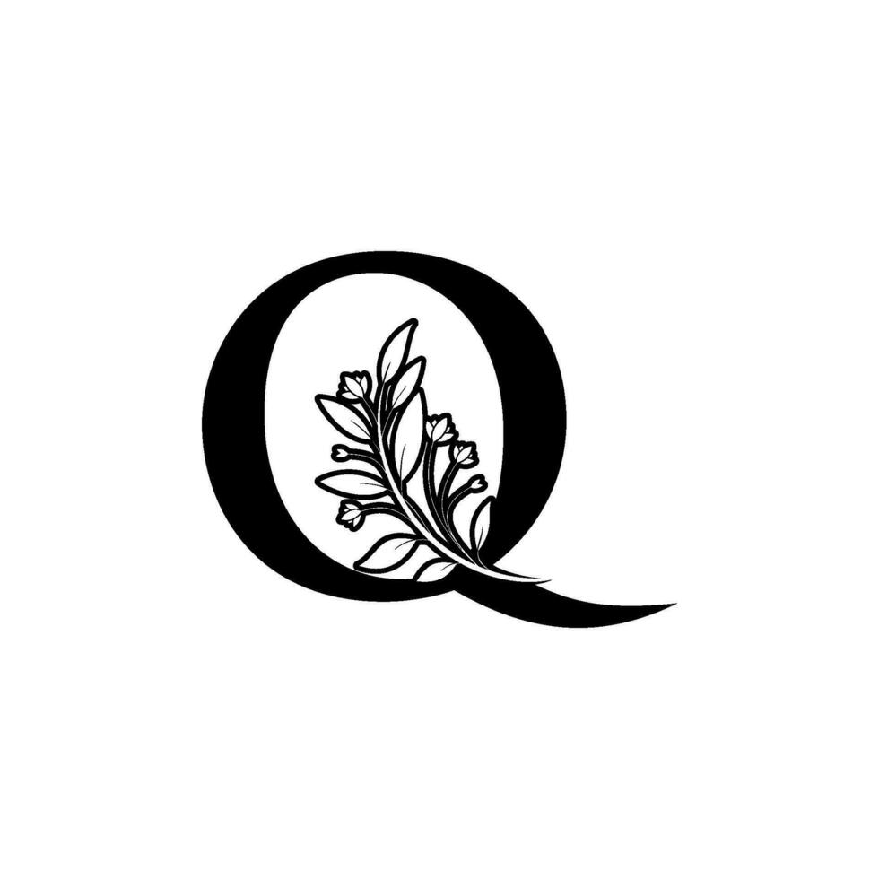 floral carta q logotipo ícone, luxo alfabeto Fonte inicial Projeto isolado vetor