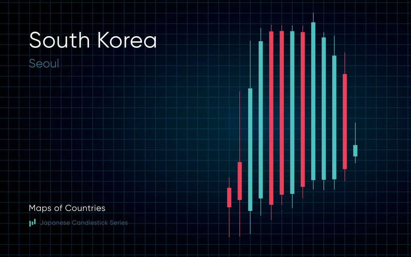 a sul Coréia mapa é mostrando dentro uma gráfico com bares e linhas. japonês castiçal gráfico Series vetor