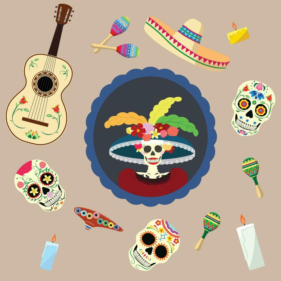 dia do a morto conjunto plano vetor. dia do a morto conceito. dia de los mortos. mexicano tradicional cultura. vetor