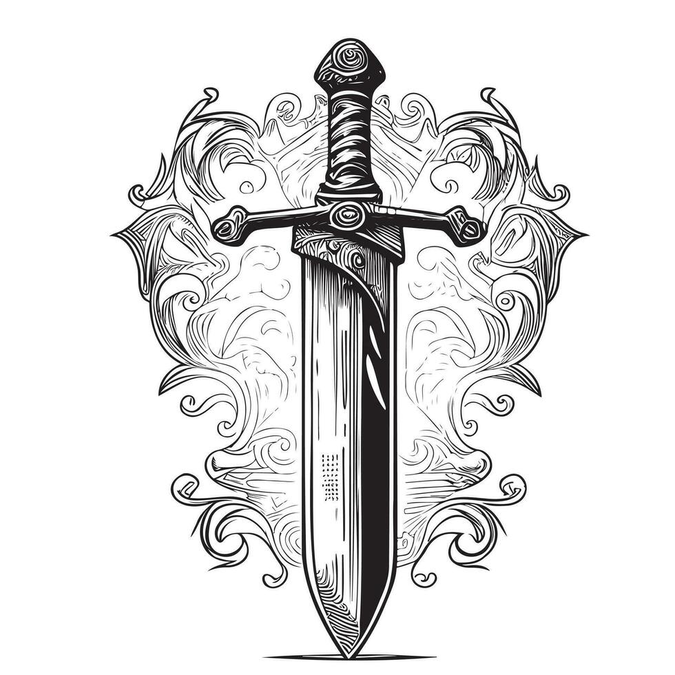 Antiguidade espada mão desenhado esboço vetor ilustração vintage