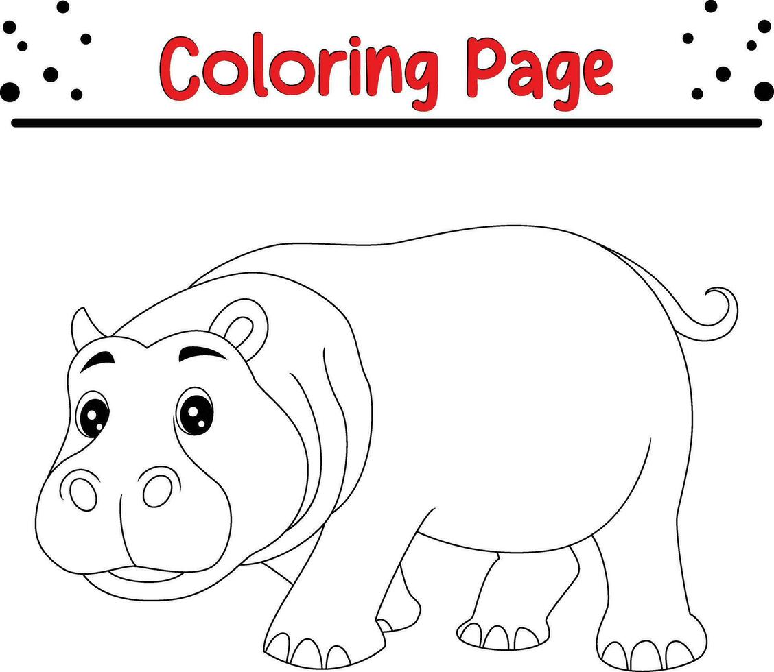 fofa feliz bebê hipopótamo animal coloração página para crianças. Preto e branco vetor ilustração para coloração livro.