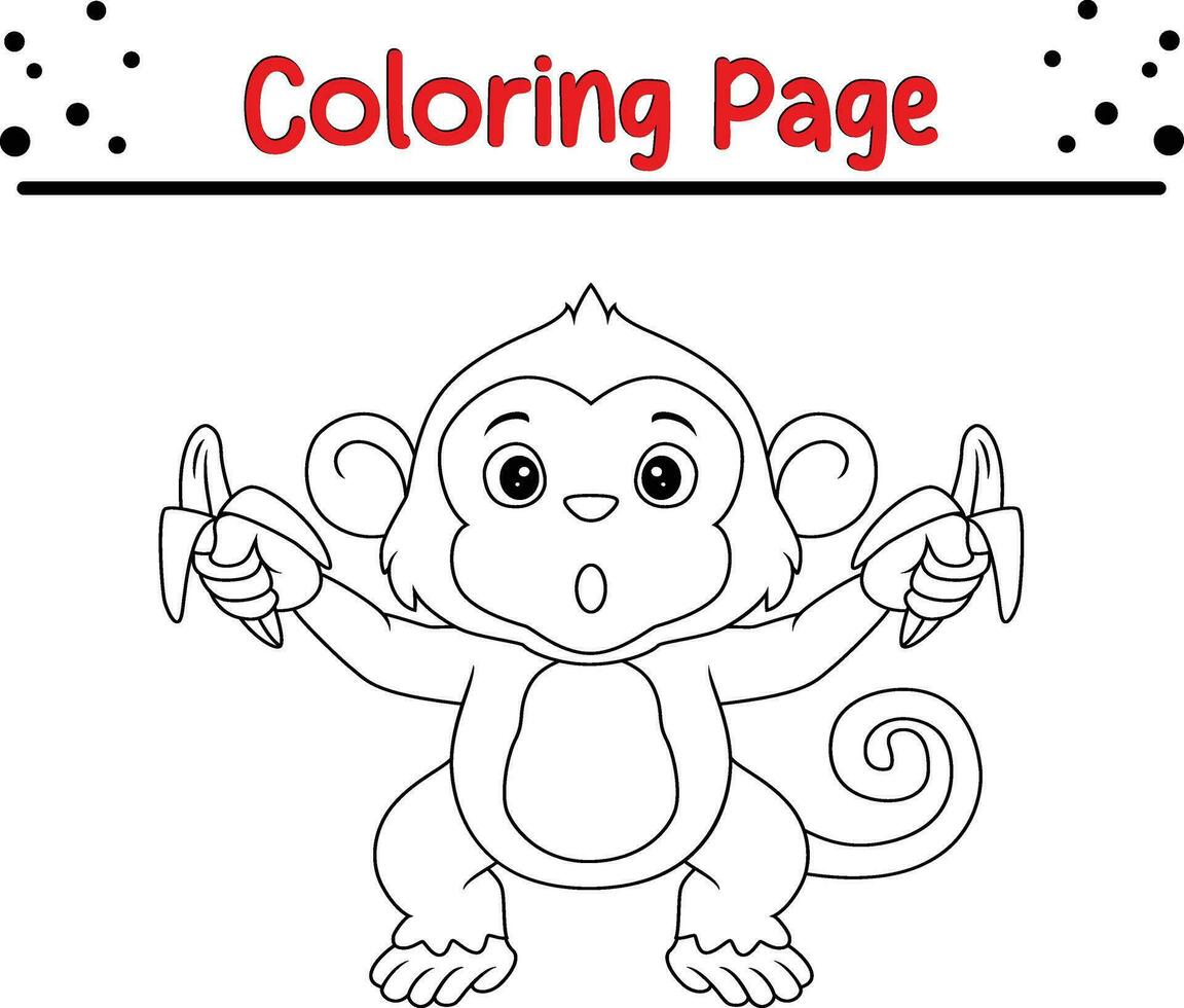 macaco coloração página para crianças. Preto e branco vetor ilustração para coloração livro