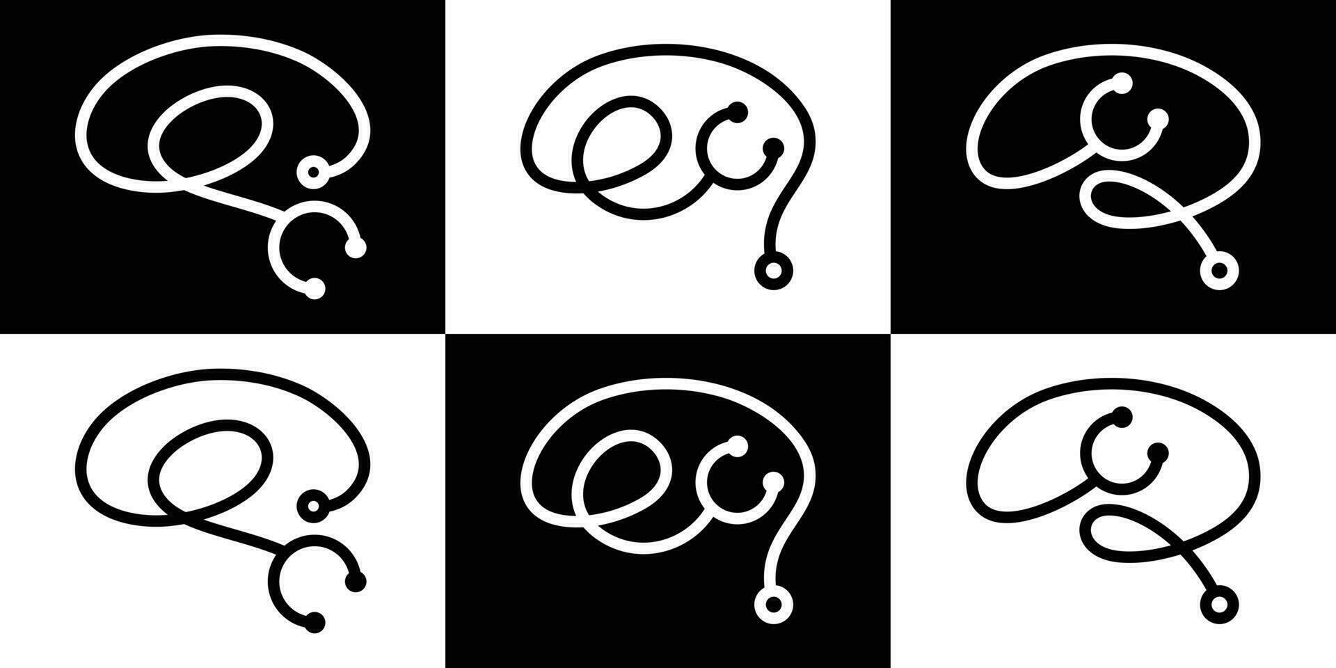 cérebro e estetoscópio logotipo Projeto linha ícone vetor ilustração