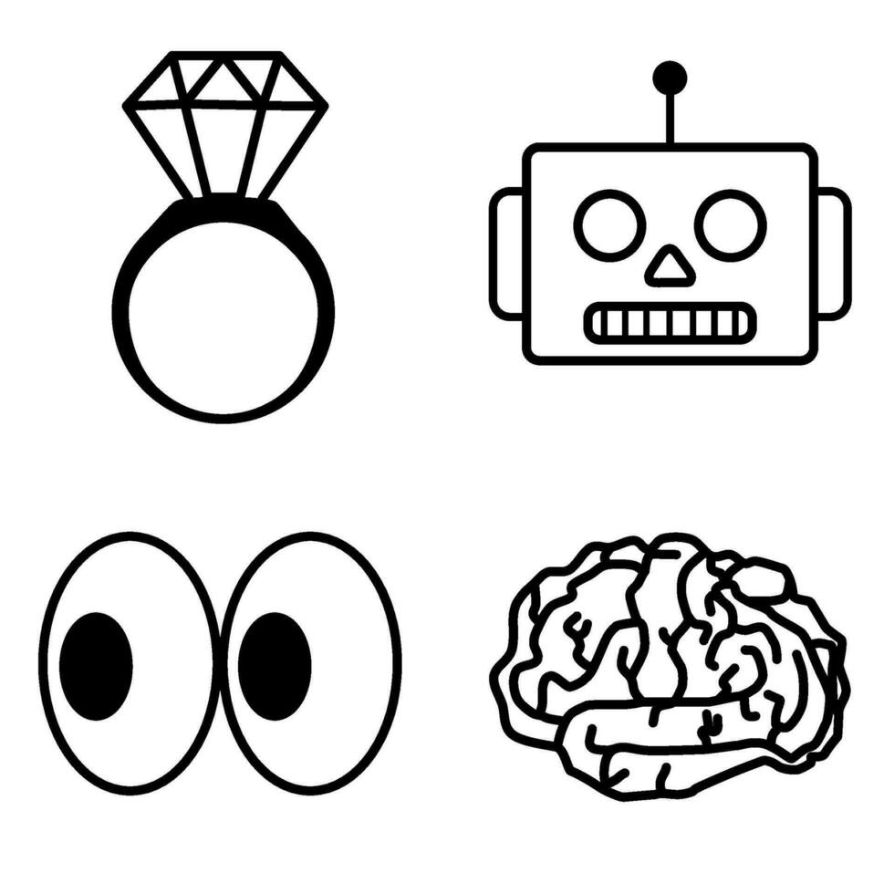 uma conjunto do ícones este incluir uma robô, uma cérebro, uma anel, e a olho vetor