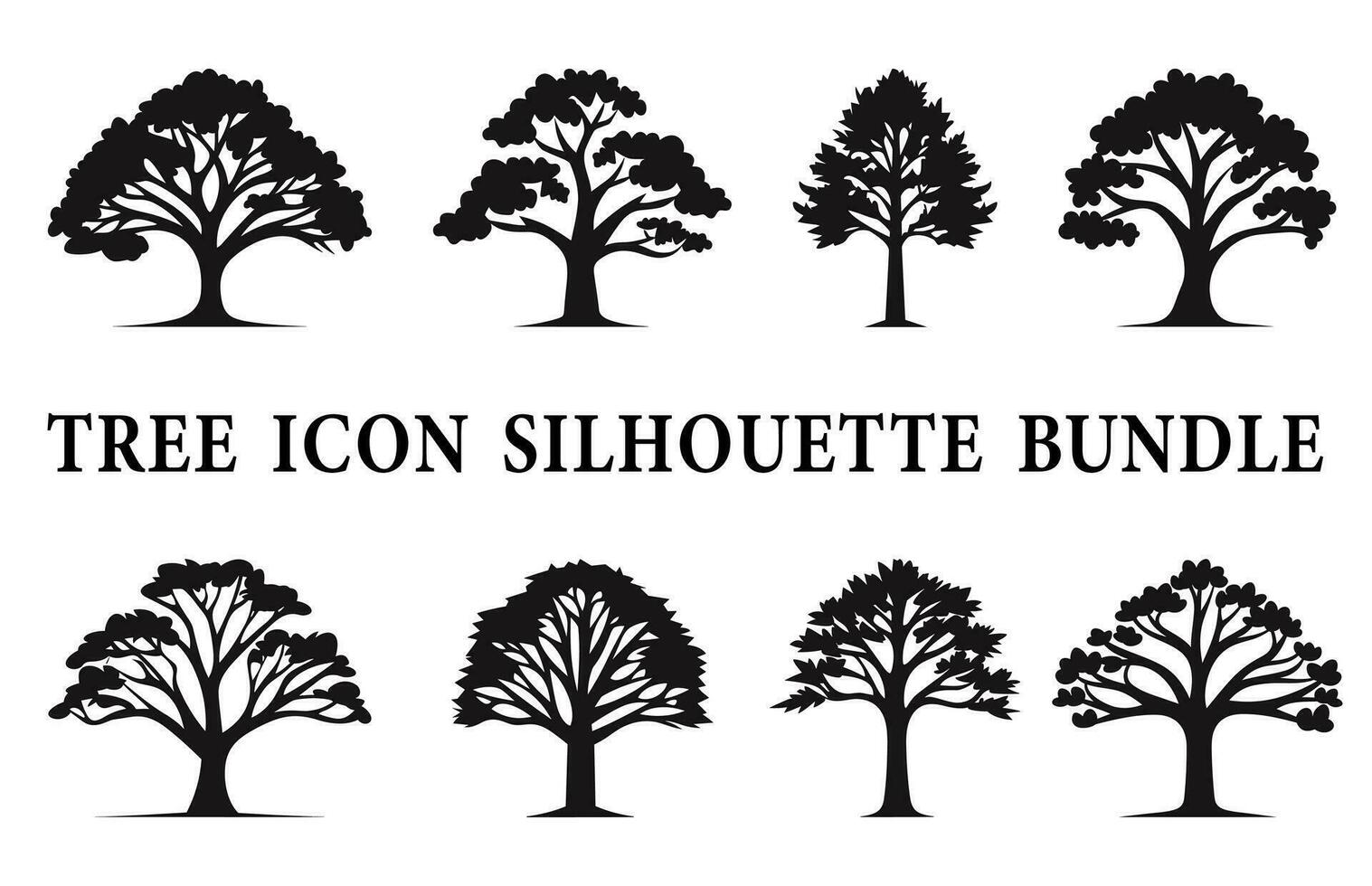 livre árvore ícone silhueta clipart pacote, conjunto do árvores silhueta vetor