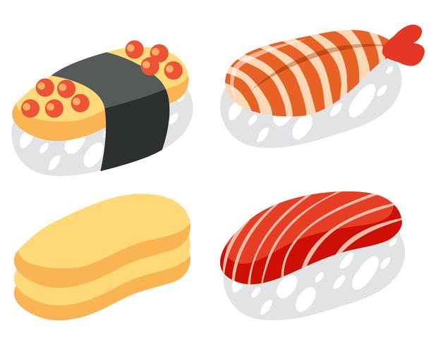 Um conjunto de sushi no fundo branco vetor