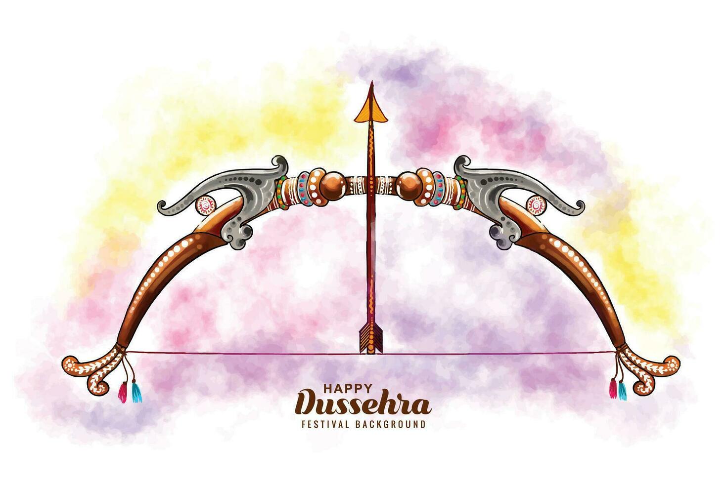 fundo de cartão de celebração de arco e flecha em aquarela feliz tradicional dussehra vetor