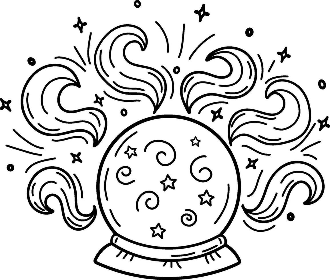 uma desenhado à mão místico cristal bola com estrelas. uma Magia bola.magia coleção, símbolo, talismã, Antiguidade estilo, boho. vetor ilustração em destaque em uma branco fundo.